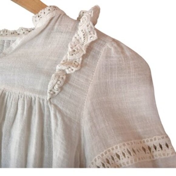 Zara Kids White Peasant Blouse Sz 7 (122 cm) Cotton Long Sleeve Boho Cottagecore - Picture 4 of 10